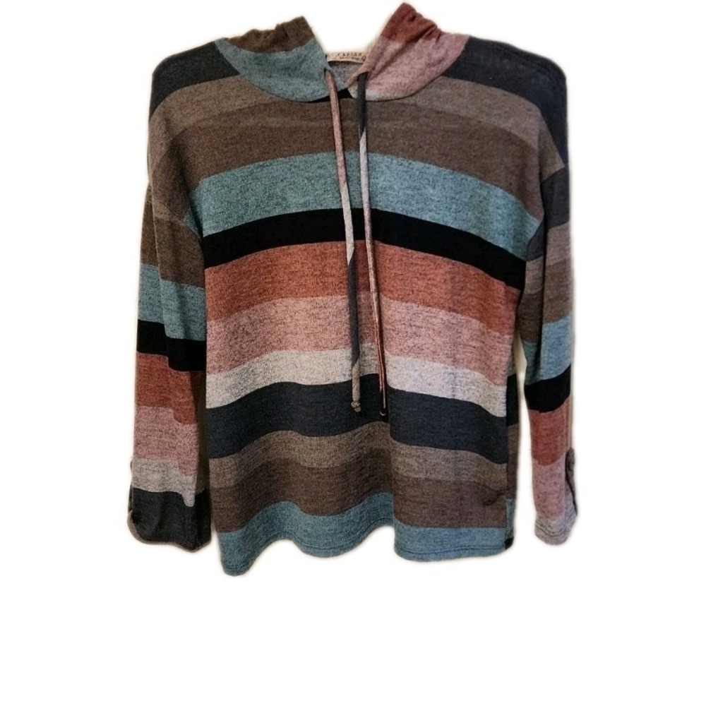 Lavish Hooded Sweater/ Long Sleave Multi Color Striped Shirt Large
